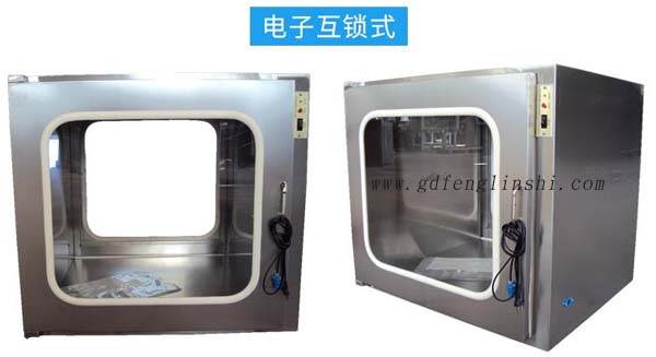 電子互鎖傳遞窗內(nèi)部采用集成電路，電磁鎖， 控制面板，指示燈等實(shí)現(xiàn)連鎖